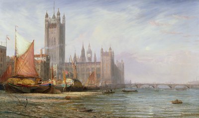 Parlamentets hus och Westminster Bridge, ca 1875 av James Richard Marquis