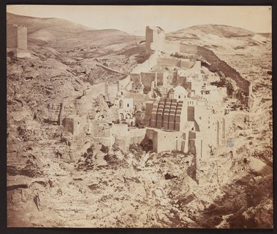 ”Mar Saba-klostret. 1857” [Sankt Sabbas stora lavra, känd på arabiska som Mar Saba - ett ortodoxt kloster i Kidrondalen på Västbanken, öster om Betlehem] av James Robertson