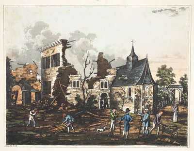 Slottet Hougoumont: En vy av interiören reducerad till en hög av ruiner av James Rouse