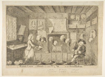 Razors Levée, eller Ye Heads of a New Wig Ad[ministration] on a Broad Bottom, 21 april 1783. av James Sayers