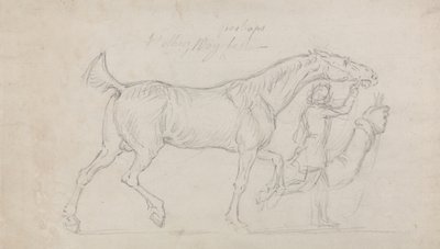 Man som leder en travhingst till höger (grafit och svart krita på papper) av James Seymour
