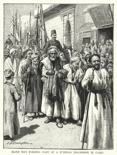 Blinda män som ingår i ett begravningståg i Kairo (gravyr) av James Shaw Crompton