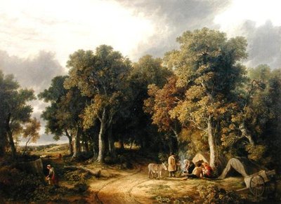 Läger i ett skogsområde (olja på duk) av James Stark