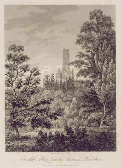 Fonthill Abbey från American Plantation, utgiven av W. Clarke, New Bond Street, 1812 av James Storer