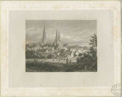 Lichfield Cathedral - North North West view (avlägsen): gravyr, nd [c 1816] (tryck) av James Storer