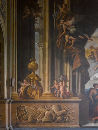 Detalj av den målade salens västra vägg, ca 1707-27 väggmålning av James Thornhill