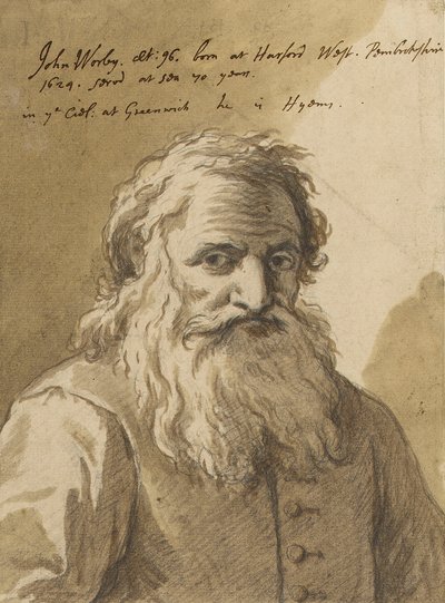 John Worley (1624-1721), ca 1720 (grafit, tvätt, brun) av James Thornhill
