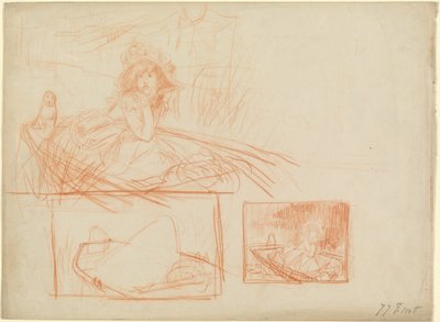 Eftertänksam flicka på drift i en båt. av James Tissot