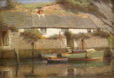 A Riverside Cottage (olja på duk) av James Valentine Jelley
