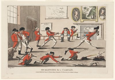 Kvalificerar sig för en kampanj, pub. 1777 (handfärgad gravyr) av James Verney