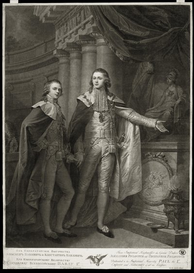 Porträtt av storhertigarna Alexander Pavlovich och Konstantin Pavlovich av Ryssland, 1797 av James Walker