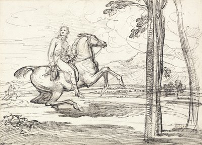 A Horseman in a Landscape, förmodligen en studie för "Theophilus Levett Fox Hunting in Wychnor Park" av James Ward