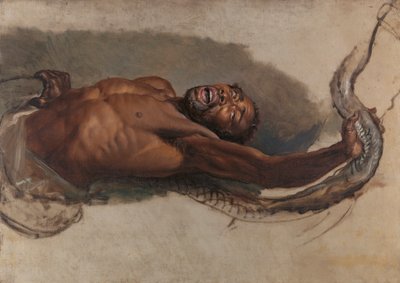 Man som kämpar med en Boa Constrictor, studera för "Liboya-ormen griper sitt byte" av James Ward