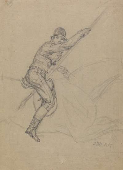 Sir Charles Blunt (f.1775) Hunting the Boar and Escape from the Tiger: en studie för en av en uppsättning av fyra målningar gjorda 1815 (penna förhöjd med vitt på grått papper) av James Ward