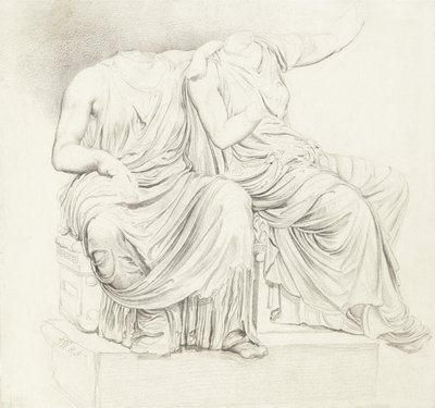 Studie av två huvudlösa klassiska statyer (penna på papper) av James Ward