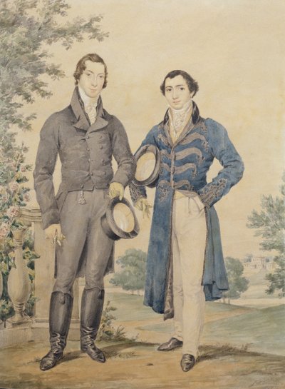 Porträtt av två herrar, 1817 (penna & wc, förhöjd med vitt) av James Warren Childe