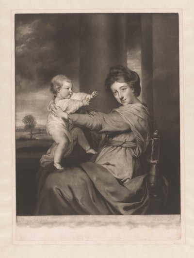 Porträtt av Caroline Spencer med sin dotter Caroline av James Watson (prentmaker)