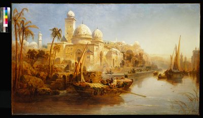 Fartyg förtöjda vid trappan till ett moriskt palats, 1875 av James Webb