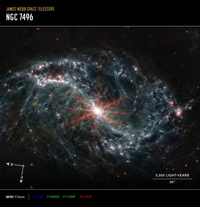 NGC 7496 (MIRI kompassbild) av James Webb Space Telescope (NASA)