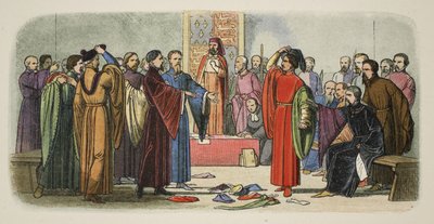 Albemarle och Fitzwalter utbyter trots, från A Chronicle of England BC 55 till AD 1485, pub. London av James William Edmund Doyle