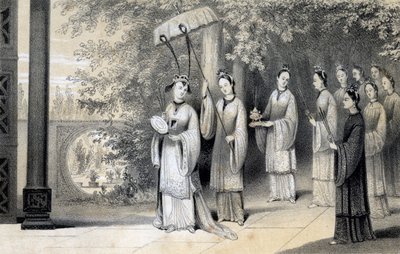Kejsarinnan och hennes skötare fortsätter till templet från mullbärslunden, 1847. av James William Giles