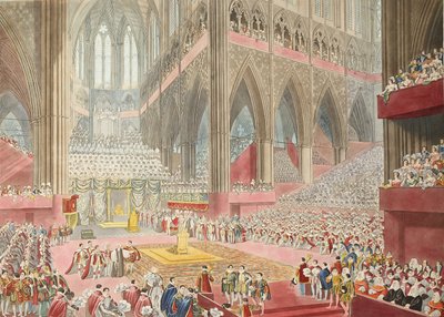 The Coronation of His Majesty, George The Fourth: Tagen at the Time of the Recognition, pub. 1822 (handfärgad gravyr) av James after Stephanoff
