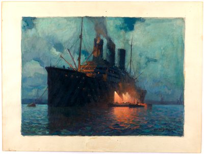 Kolning av en transport på natten, ca 1919 (olja på papp) av James de Vine Aylward