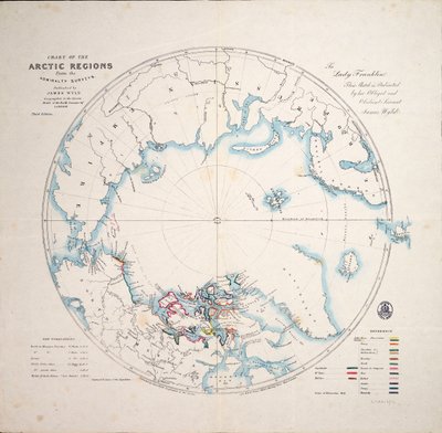Karta över de arktiska regionerna från Admiralty surveys, tredje upplagan, ca 1854 (gravyr) av James the Younger Wyld