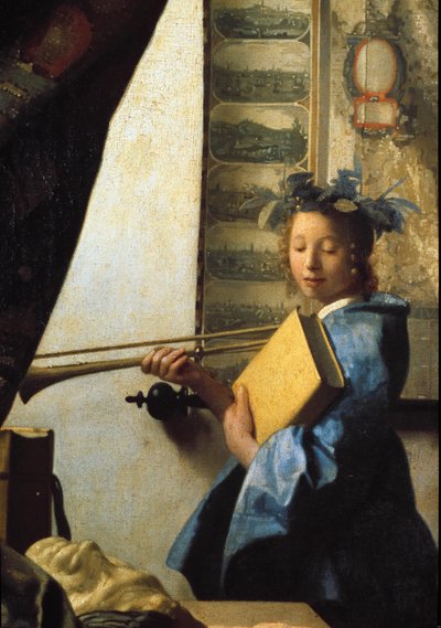 Konsten att måla eller målarens verkstad. Detalj av modellen poserar för målaren. 1665 (olja på duk) av Johannes Vermeer