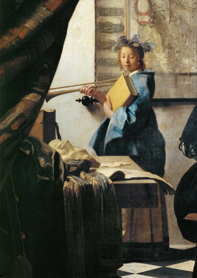 Målaren och hans modell som Klio (olja på duk) av Jan (1632-75) Vermeer
