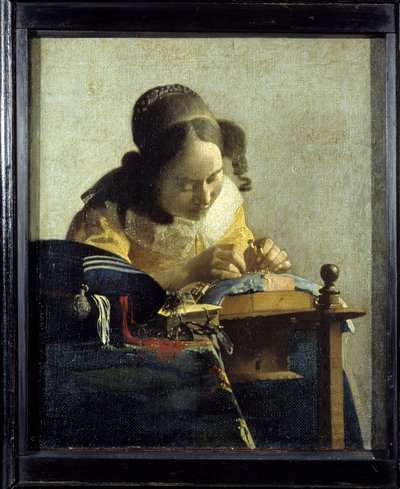 Spetsen. Målning av Jan (Johannes) Vermeer av Delft (1632-1675), cirka 1658-1660. Olja på duk. Mått: 0,24x0,21m. Louvren. av Johannes Vermeer