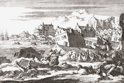 Jordbävning 1692 i Port Royal, Jamaica. av Jan (after) Luyken