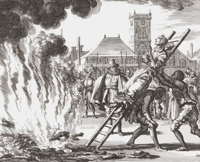 En häxa dömd att brännas levande i 1500-talets Holland av Jan (after) Luyken