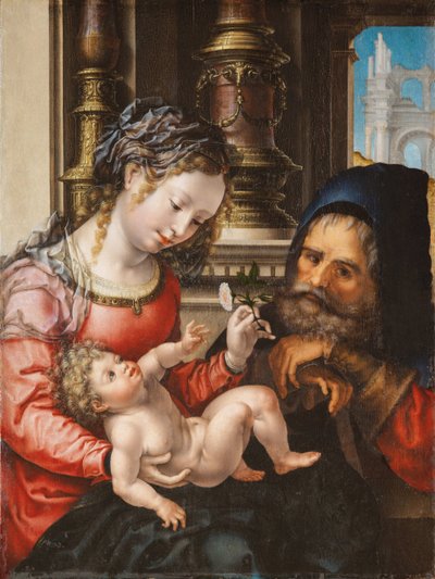 Den heliga familjen - Målning av Jan Gossaert dit Mabuse (cirka 1478-1532), olja på trä, ca 1527-1530, 55,9x42 cm - Den heliga familjen, olja på trä av Jan Gossaert - Museo de Bellas Artes de Bilbao av Jan (c.1472 c.1533) Gossaert