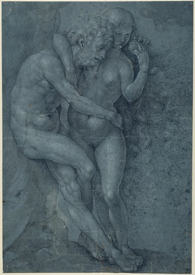 Adam och Eva (penna & svart bläck med vit kroppsfärg på papper) av Jan (c.1472 c.1533) Gossaert
