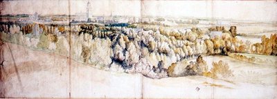 Utsikt över Arnhem från öster (penna och akvarell) av Jan (circle of) Siberechts