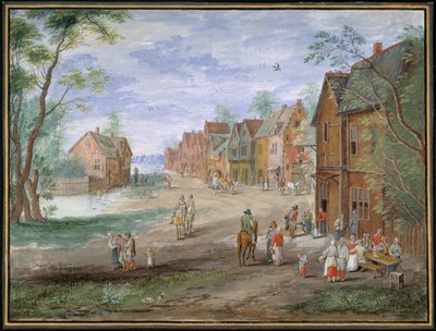 Torget i Gouda på vintern (gouache på papper) av Jan (follower of) Brueghel