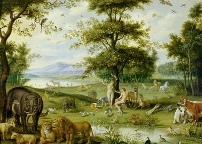 Adam och Eva i Edens lustgård, ca 1600 (olja på panel) av Jan (studio of) Brueghel