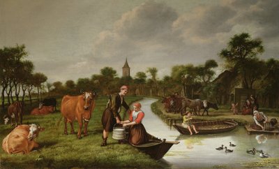 Flodlandskap med ett par som bär en mjölkkärna av Jan 1620 76 Victors