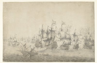 Ett sjöslag, möjligen vid Lowestoft den 13 juni 1665 (vänster sida) av Jan Abrahamsz. Beerstraten (possibly)