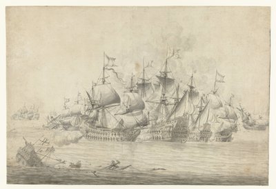 Ett sjöslag, möjligen vid Lowestoft den 13 juni 1665 (höger sida) av Jan Abrahamsz. Beerstraten (possibly)