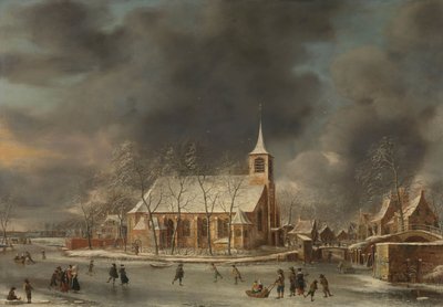 Utsikt över Slottens kyrka på vintern av Jan Abrahamsz. Beerstraten