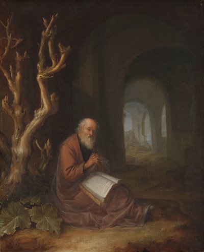 En eremit ber i en ruin av Jan Adriaensz. van Staveren