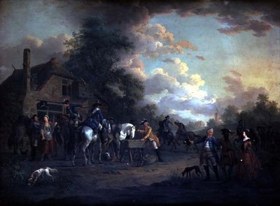 Franska kavalleriofficerare stannade vid "White Hart" av Jan Anthonie Langendyk