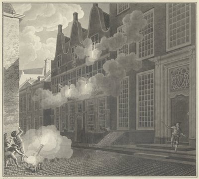 Beskjutning av Lucas van Stevenincks hus, 1787 av Jan Arends (signed by artist)