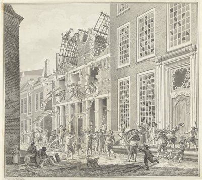 Plundring av Lucas van Stevenincks hus, 1787 av Jan Arends (signed by artist)