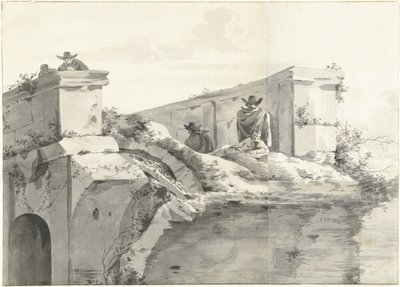 Utsikt över kanten av Ponte Rotto i Rom av Jan Asselijn (copy after)