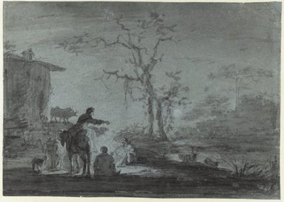Herdar vid en lägereld vid Moonlight av Jan Asselijn (possibly)