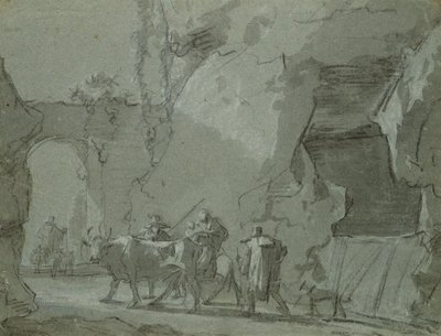 Shepherds in Front of an Archway, ca 1650-52 (indisk bläck och krita på papper) av Jan Asselijn