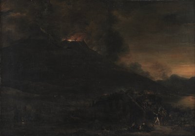 Vesuvius får utbrott vid nattfallet av Jan Asselijn